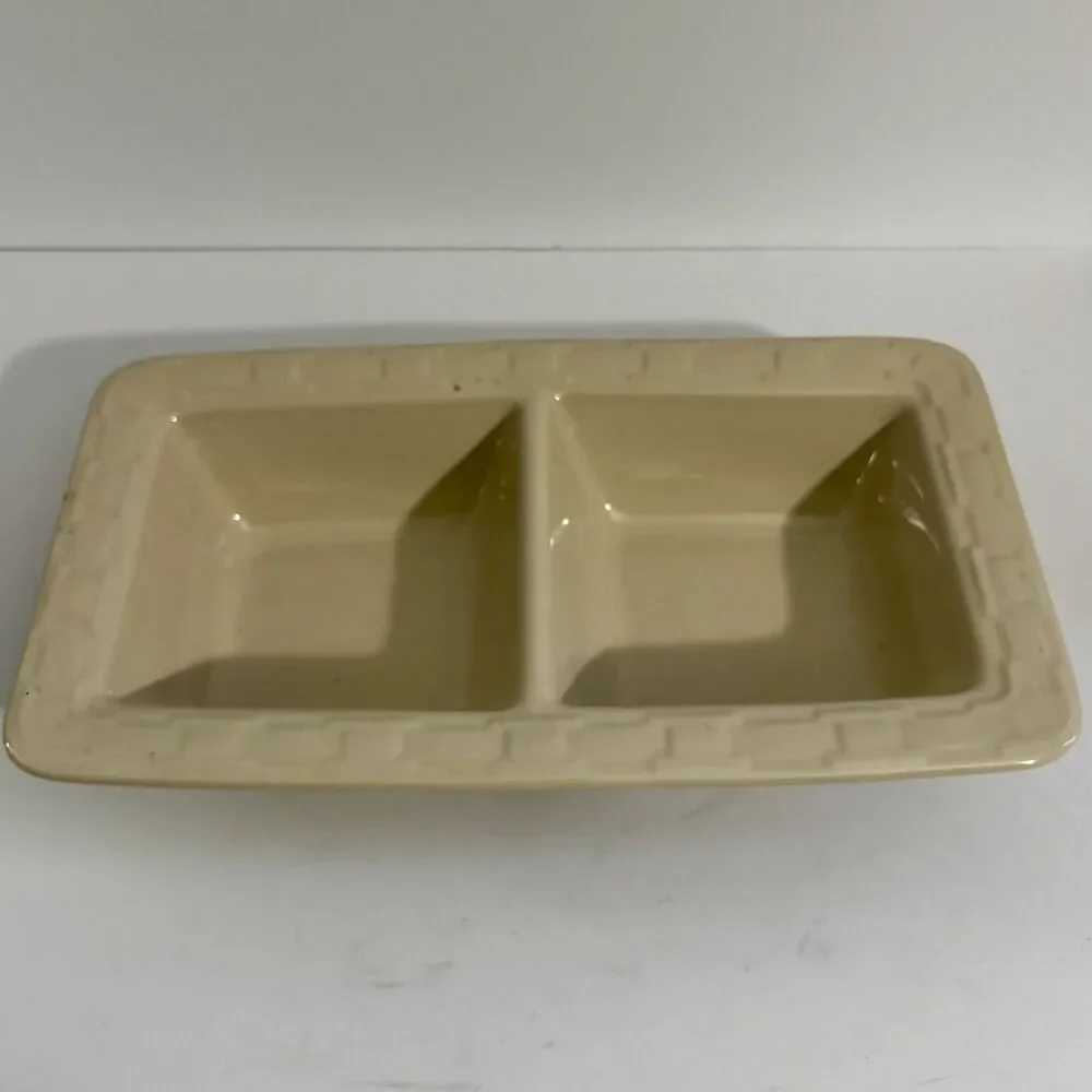 Longaberger Cream Pottery Woven Traditions Rectangle Divided Serving Dish Plate
